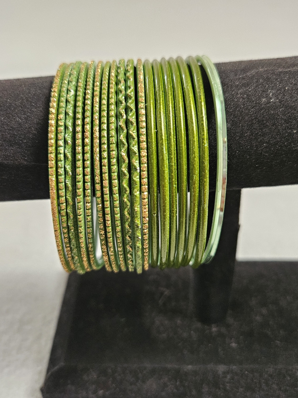 18 Pc Green Gold Indian Bangle Set Churi Bollywood Stack